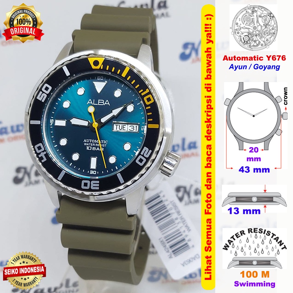 Alba Automatic AL4249X1 Tuna Emerald Green - Jam Tangan Pria AL4249