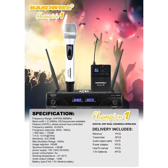 mic wireless Hardwell Champion 1 original produk