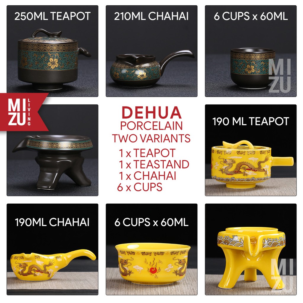 MIZU TAOHUACHA 9in1 Porcelain Rotating Stone Mill Pot Chinese Tea Set Teko 6 Cangkir Keramik