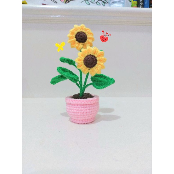 Pot bunga Matahari rajut / Sunflower in a pot / buket bunga matahari / bunga matahari rajut / boneka