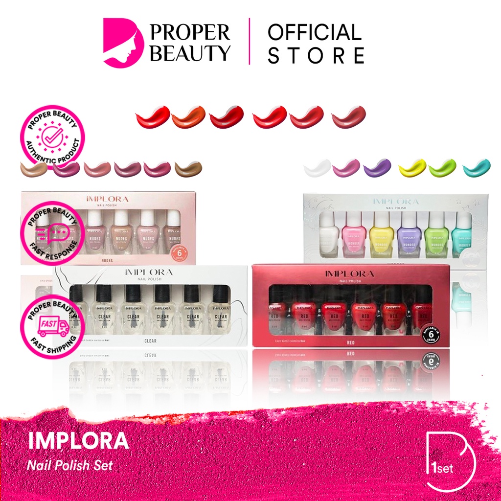 IMPLORA Nail Polish Set Indonesia / Facial Wash Essence Toner Serum Day Night Eye Cream Sunscreen Mask Masker / Lipstick Cheek Lip Tint Cream Matte Crayon Kutek Eyeliner Eyebrow Pensil Alis Hair Color Powder TWC Blush On Eyeshadow / Urban Paket Face Wajah