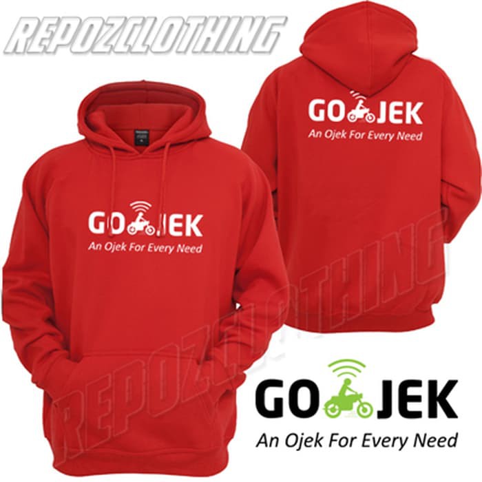 jaket sweater hoodie merah GOJEK termurah
