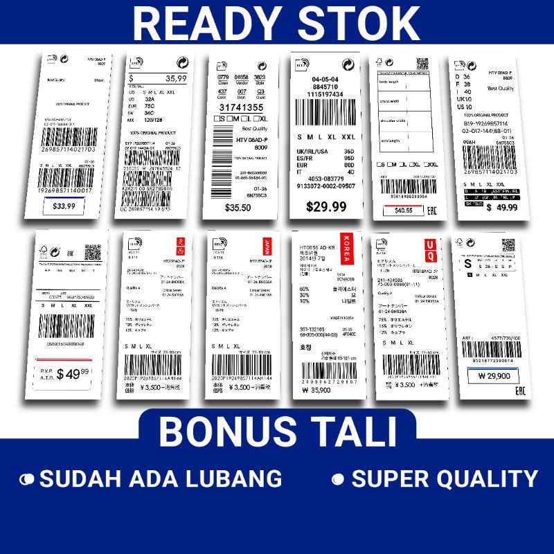 

Hang Tag Label Baju 2000 Pcs Bonus Tali Hantag Handtag Hanstag Price Tag Hangtag Lebel ready stok