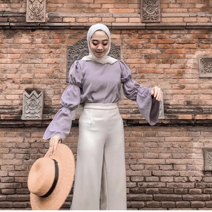 𝐊𝐈𝐑𝐀𝐍𝐈 Baleria Blouse Atasan Polos Wanita Model Korean Style Lengan Balon Kekinian