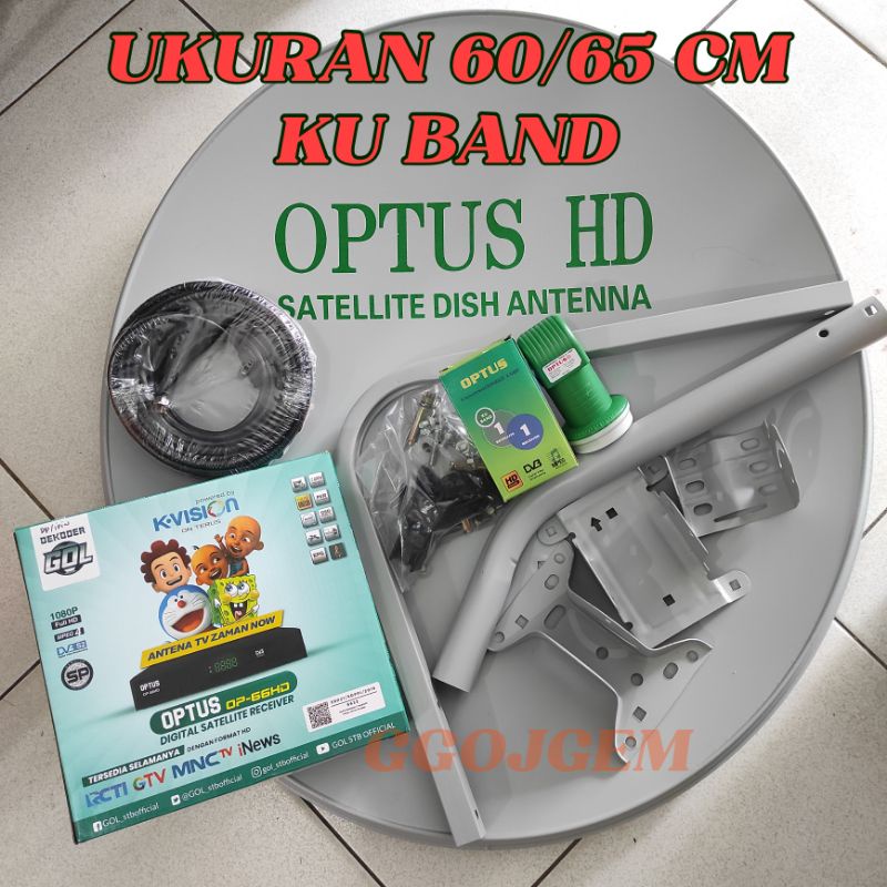 Paket Komplit ODU Dish Parabola OPTUS / K vision 60 / 65 cm + OPTUS 66 KVision / OPTUS66 LENGKAP LNB Bracket KABEL 15 Meter Piring Digital Receiver