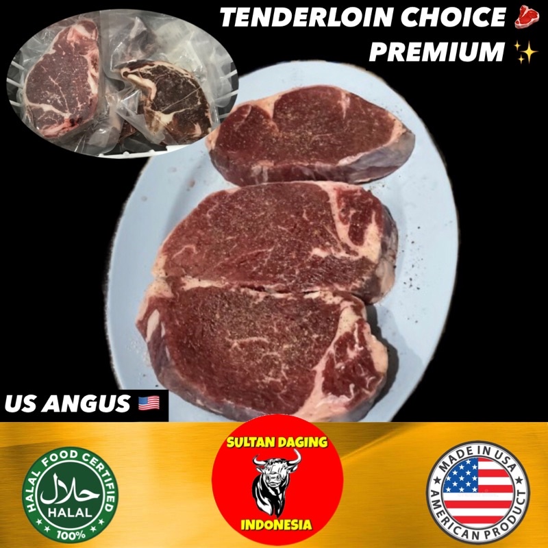 

TENDERLOIN CHOICE STEAK BLACK ANGUS PREMIUM 200 GRAM IMPORT DARI USA/ TENDERLOIN CHOICE STEAK/ TENDERLOIN CHOICE ANGUS/ US TENDERLOIN CHOICE PREMIUM