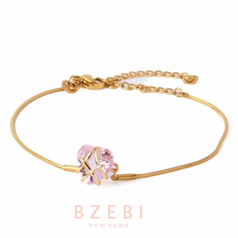 Bzebi Gelang Tangan Emas 18k Wanita Desain Kastil Hati Hias Berlian 779b