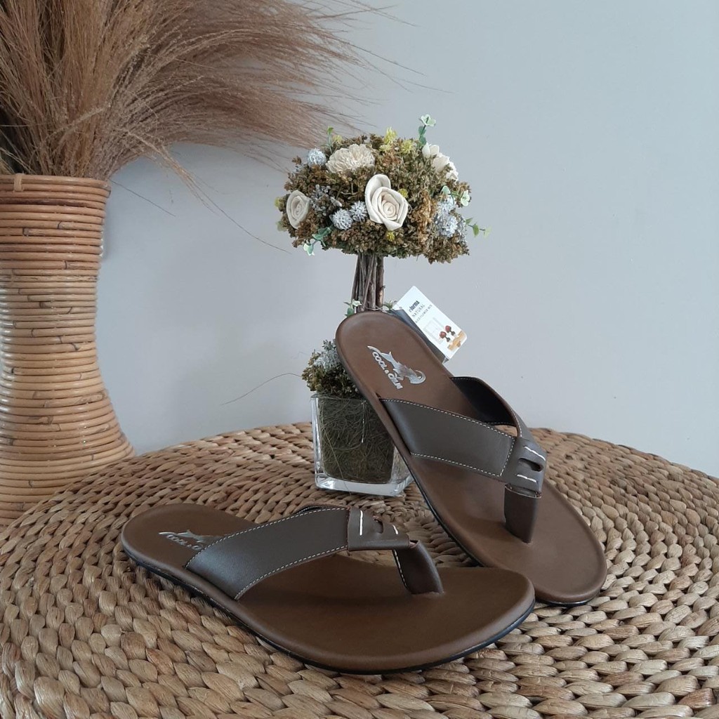 Sendal Jepit Pria Kulit Casual Sandal Slop Cowok Dewasa Asli Garut