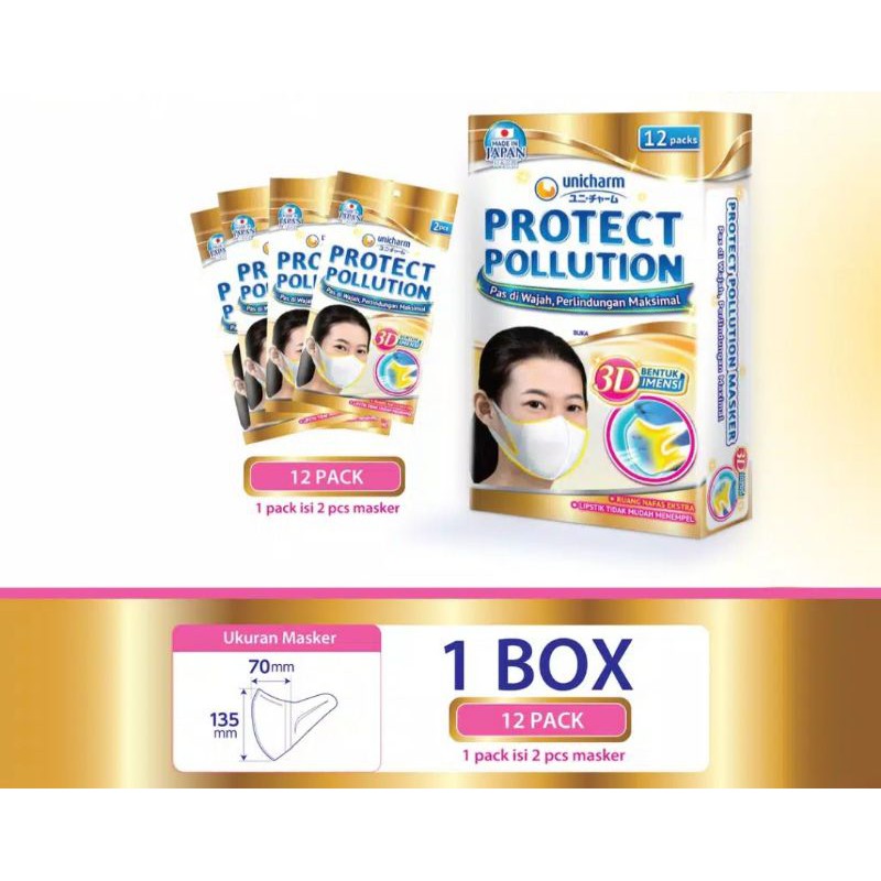Masker Unicharm Protect Pollution 3D Mask (pack isi 2pcs)