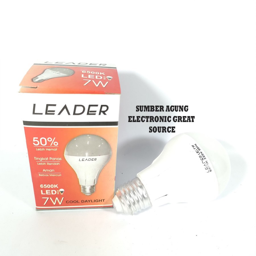 Leader Lampu LED 7W Terang Tidak Panas Cahaya Putih 6500K Bebas Merkur