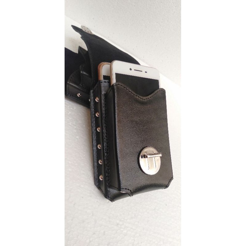 dompet hp pinggang kulit sarung hp kulit asli 6,7&quot; harley bulat