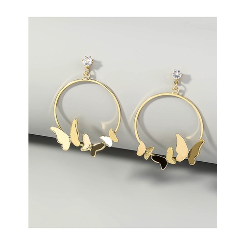 LRC Anting Tusuk Fashion Gold Color Butterfly And Diamond Round P32008