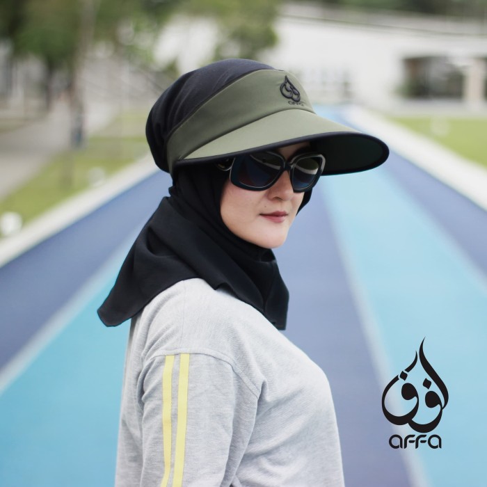 Topi Hijab Kekinian, Topi Hijab Traveller Pet Besar Warna Green Army Limited