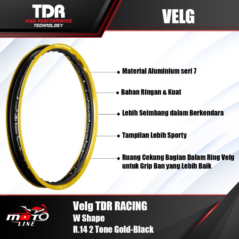 velg tdr racing w shape 2 tone ring 14 gold-black