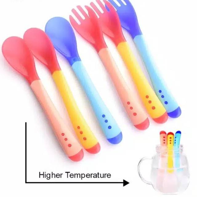 1234OS Sendok Makan Bayi / Sendok Makan Bayi Sensor Panas / Spoon Fork Set Heat Sensing.