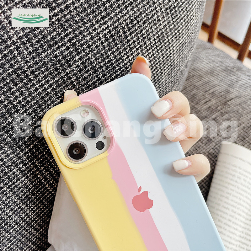 Casing Silikon Iphone 12 11 Pro Max 7 8 6 Plus Anti Jatuh Warna Kuning Pelangi