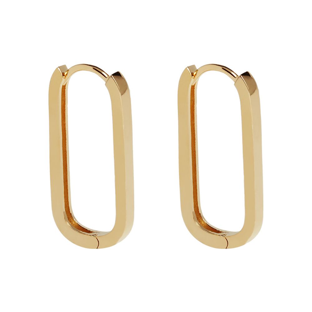 Needway  Simple Rectangular Earrings Geometric Female Hoop Earrings Ear Buckle Party Gold Color Oval Shape Woman Copper Girls Fashion Jewelry/Multicolor