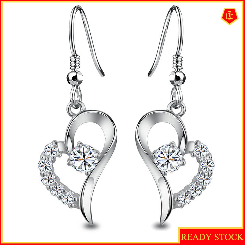 [Ready Stock]Fashion Simple Heart-Shaped Inlaid Diamond Earrings