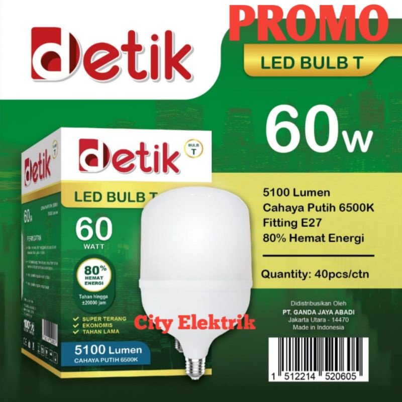 DETIK Lampu Bohlam LED Capsule 60 Watt Bergaransi / Lampu Murah