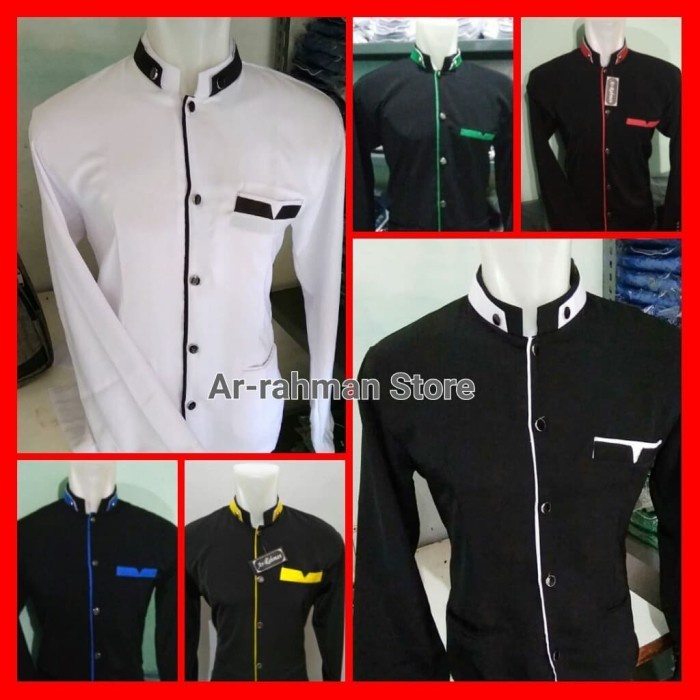 JASKO Polos List ( Jas koko, Baju Koko Pria, Kemeja Koko ) - Putih lis hitam, S