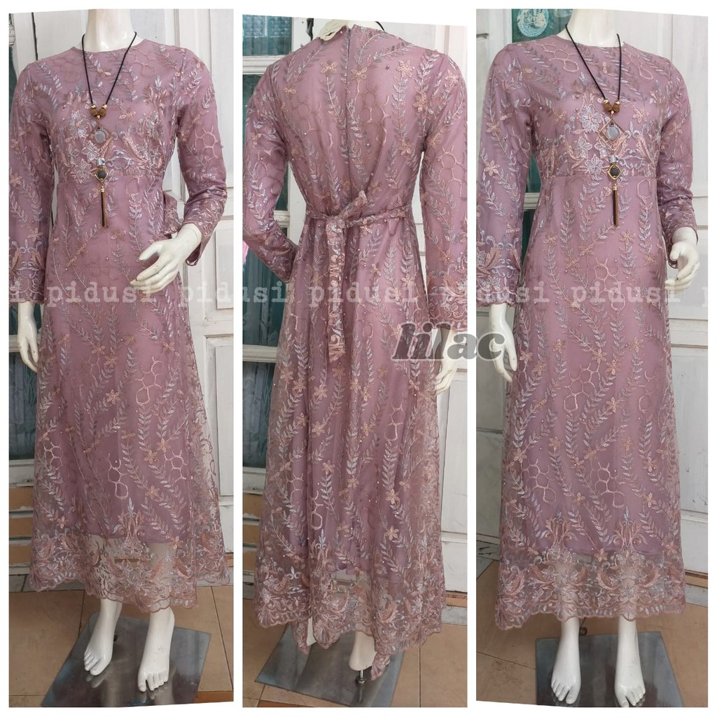 Long gamis tulle bordir mutiara SARADA / GAMIS PESTA / gamis tulle bordir timbul