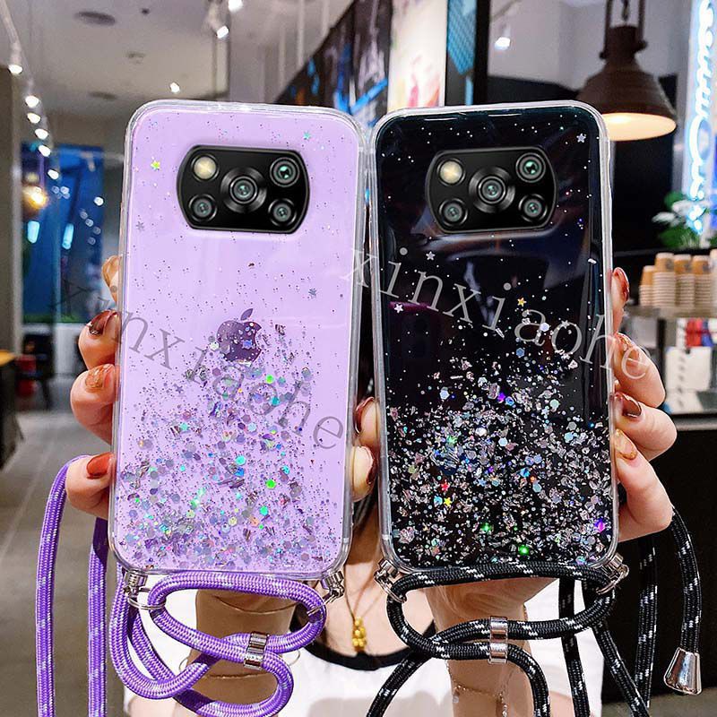 Case Tali Nagita Xiaomi Poco F3 X3 GT X3 NFC X3 Pro M3 Mi 11T Mi 11T Pro Redmi 9T Lanyard Glitter Gantungan