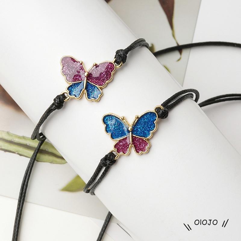 Korea Pasang Gelang Kupu-kupu Kreatif Personalized Woven Couples Aksesoris Gelang Persahabatan - ol