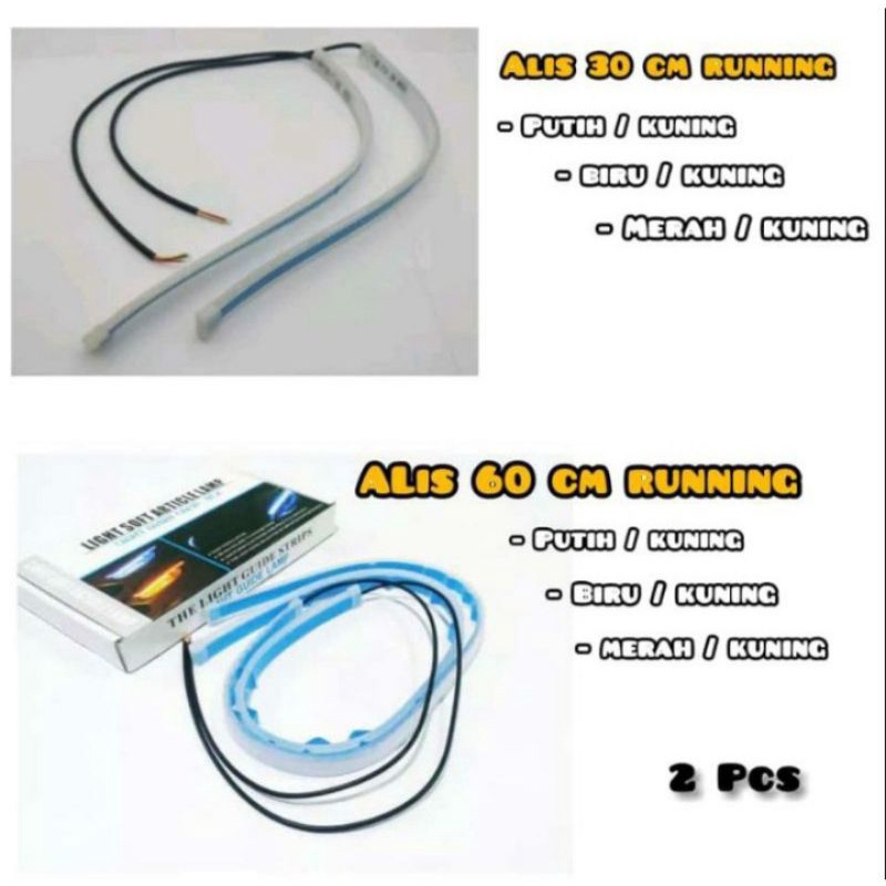 Lampu alis double running 60cm-30cm lampu alis running fleksibel motor mobil