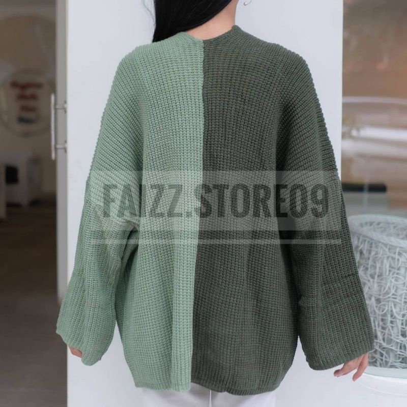 DARA CARDIGAN RAJUT OVERSIZE LAVELLA TWO TONE KOMBINASI/OUTER CARDI RAJUT WANITA STORE09 MURAH