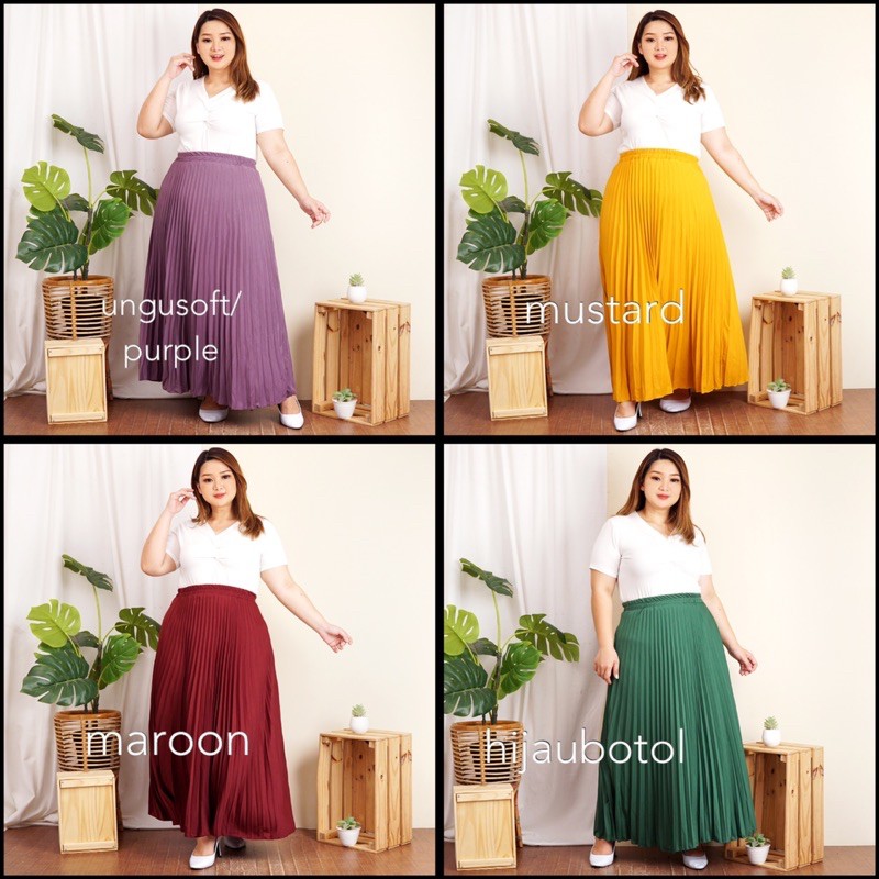 ROK PLISKET JUMBO XXL PAYUNG PLEATED SKIRT MURAH MUSLIM IBU ACARA POLOS ROK PANJANG PAYUNG MAYUNG