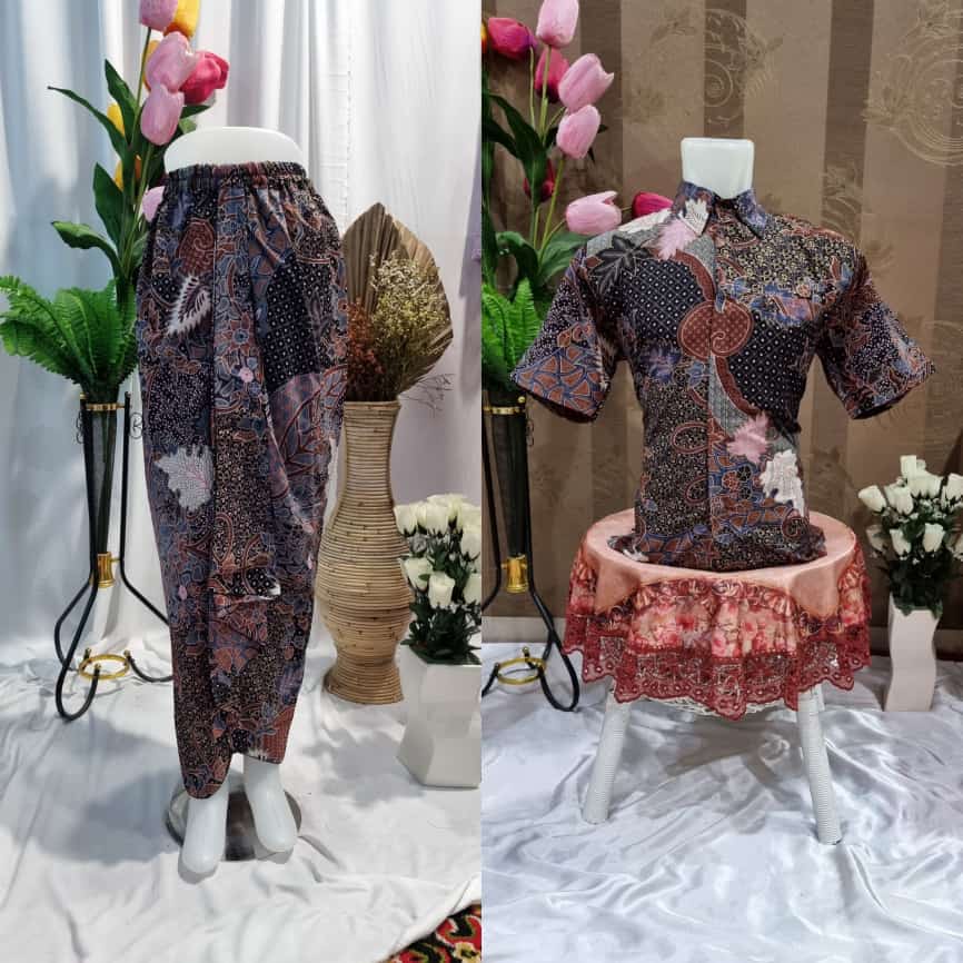Couple rok Rempel batik &amp; kemeja pendek / couple batik kondangan / cople batik wisuda/couple batik modern