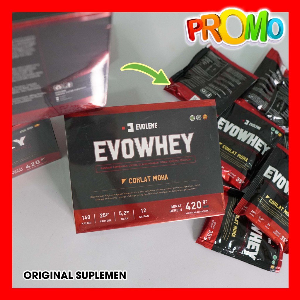 Evolene Whey Protein Evowhey COKLAT MOKA 12 Sachet 12sachet Evo Whey BPOM Halal