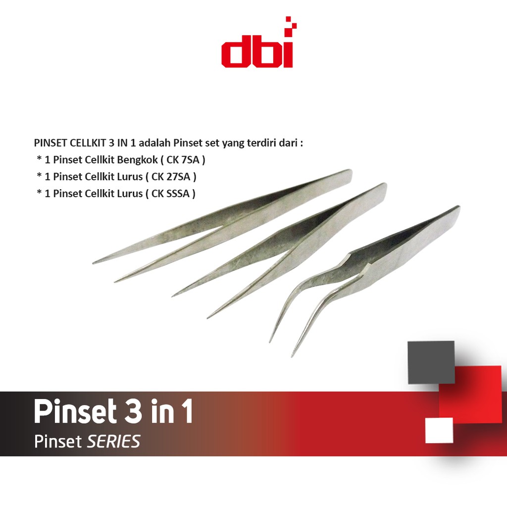 Pinset 3in1 CELLKIT Pinset Servis HP Pinset Anatomi Kedoketeran Medis (Bengkok, Lurus, Ujung Tumpul) Stainless