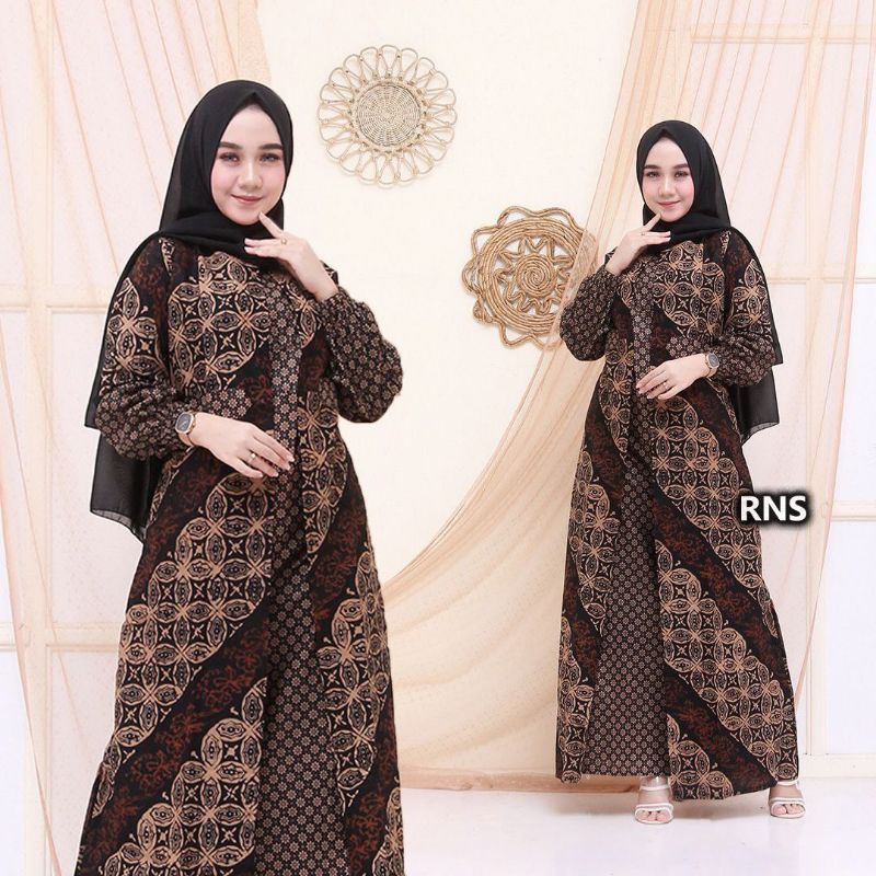 Batik Couple Keluarga Gamis Busui Motif Prasasti Batik Keluarga Seragam