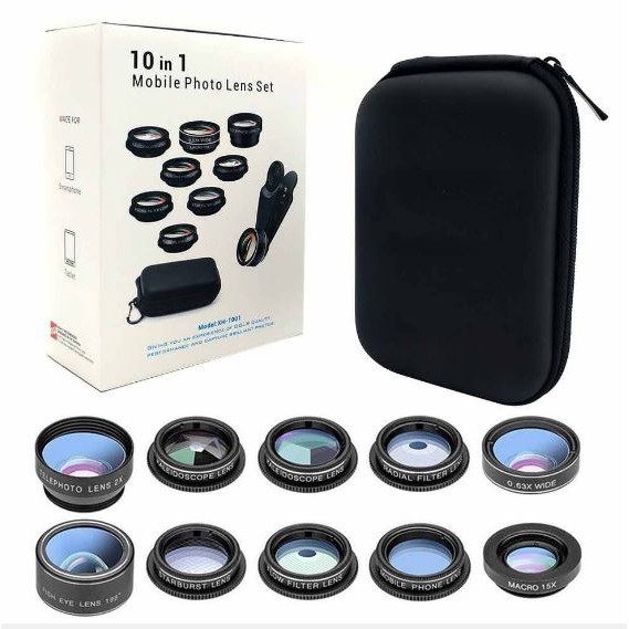 New Phone lens kit universal 10 in 1 Fisheye Wide Angle macro Lens Lensa HP Kaca Pembesar Kamera