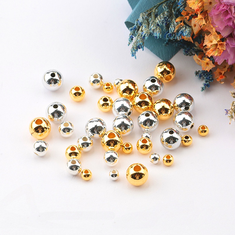 4-8 MM warna perak warna emas resin mutiara manik-manik Imitasi putaran Mutiara Manik-manik untuk kalung Gelang membuat perhiasan DIY 30 g/lot