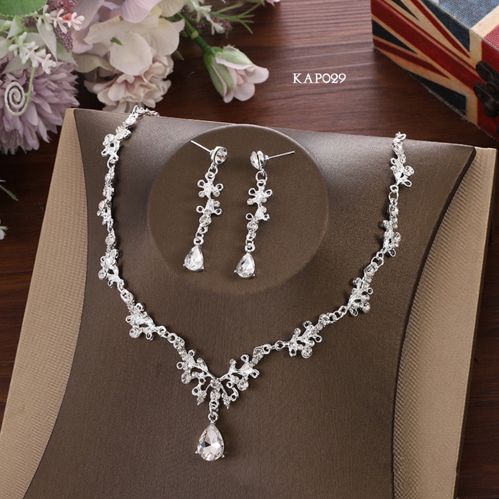 [BEST SELLER] SET PERHIASAN KALUNG ANTING PENGANTIN WANITA AKSESORIS PESTA WEDDING KAP029