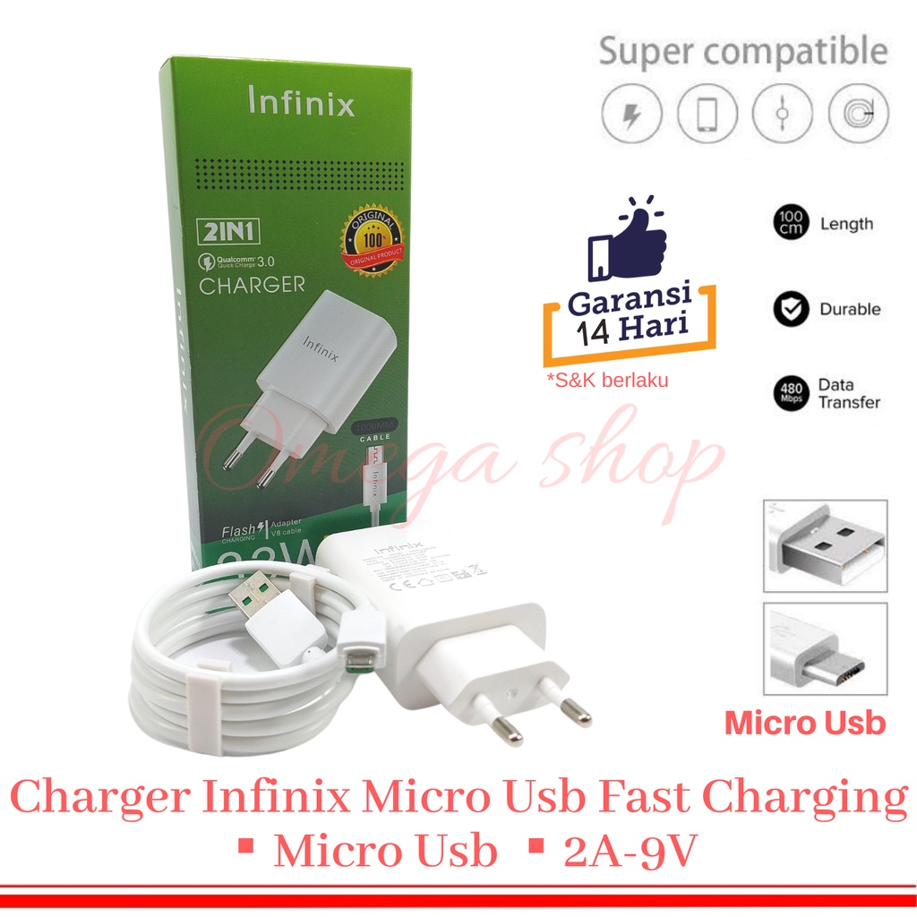 Charger Infinix 9V 2A Fast Charging Kabel Micro USB Hot 9 Play Smart 5 Hot 10 Play Hot 4 Pro Hot 8