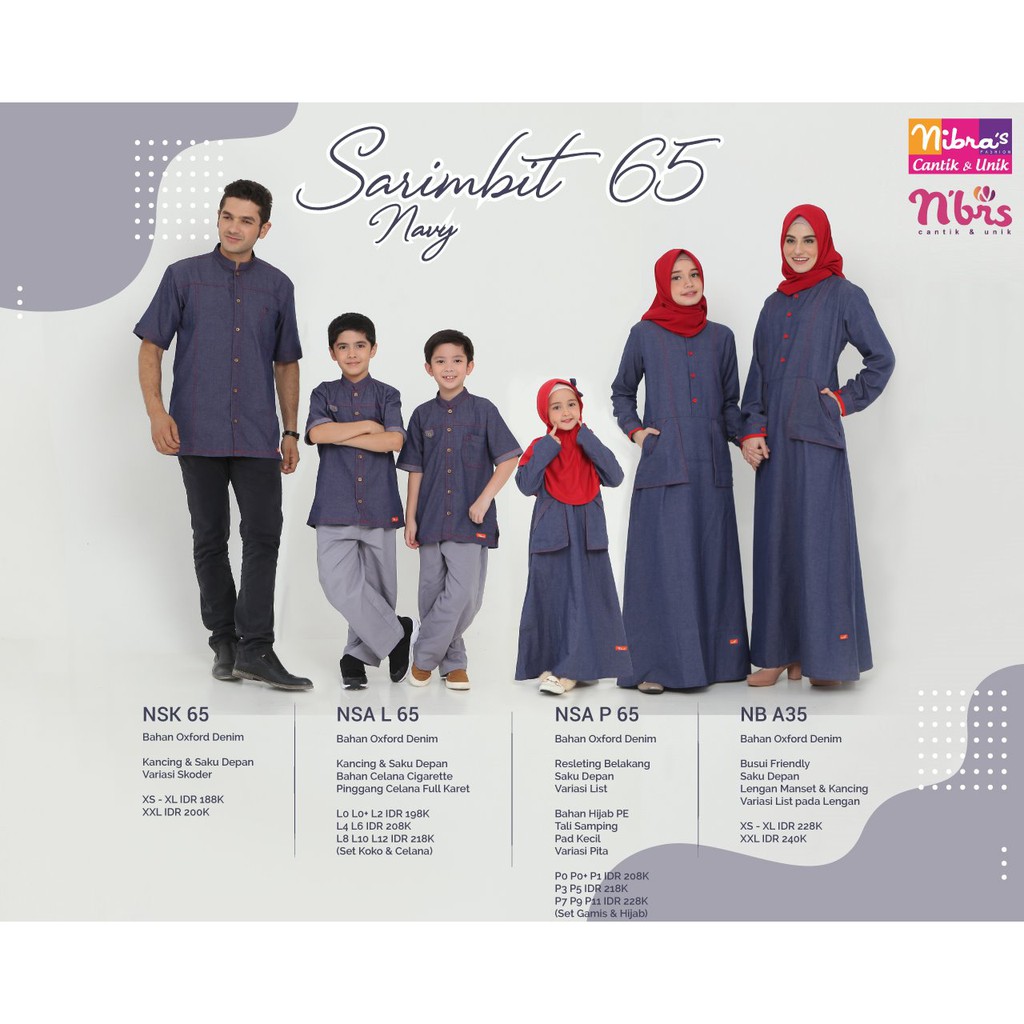 NIBRAS SARIMBIT 65 NAVY SERAGAM BAJU COUPLE KELUARGA MUSLIM LEBARAN 2020 NBRS TERBARU BISA COD