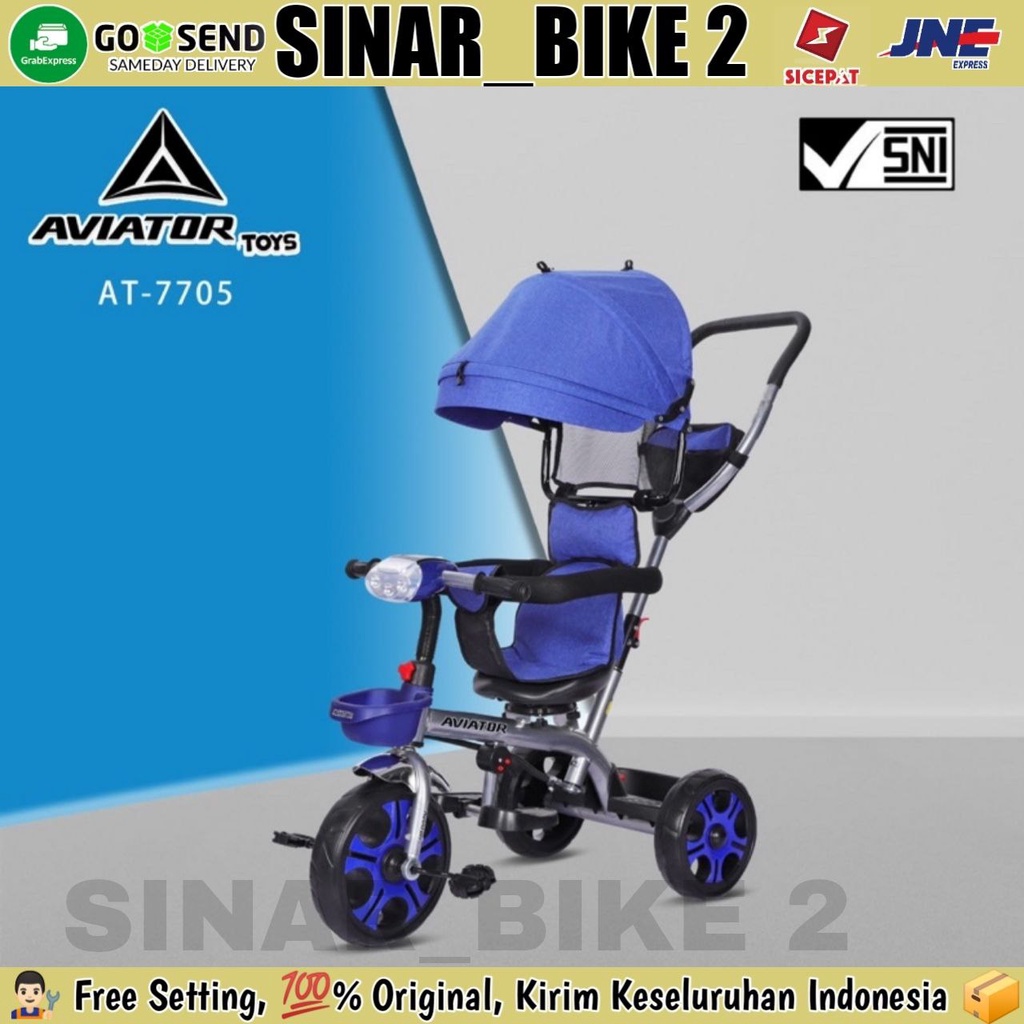 Sepeda Roda Tiga 3 AVIATOR AT-7705 Kursi Putar Musik Tricycle Anak