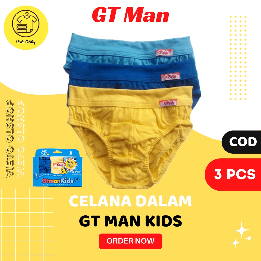 Celana Dalam Anak Laki-Laki GT Man Kids 708 Isi 3 Pcs Mini Spandex Cotton Polos Warna Sempak Anak La