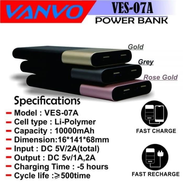 VANVO PowerBank 10.000mAh Vanvo VES-07A 10000mAh - POWER BANK VANVO 2 USB OUTPUT