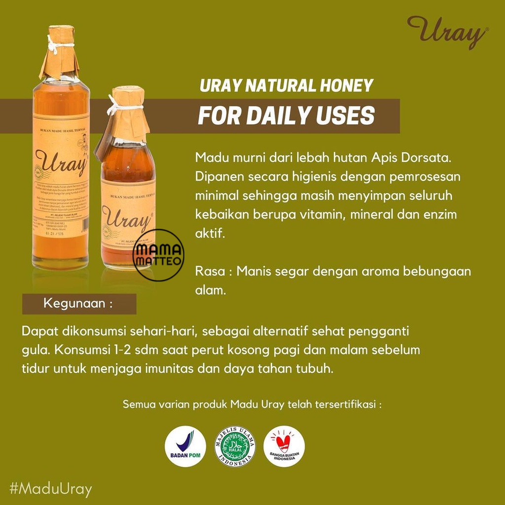 MADU URAY Natural Honey / Madu Murni /  Madu Hutan Asli / Madu Uray Hutan Murni 450gr / URAY BANDUNG