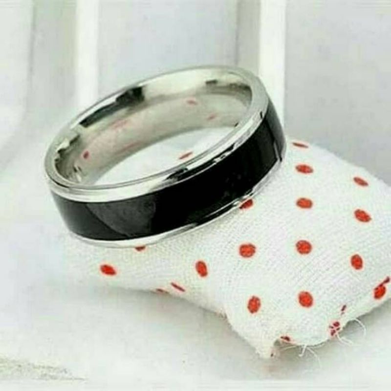 Cincin couple Hitam Titanium Stainless steel list putih dan kuning anti karat selamanya Fashion Ring