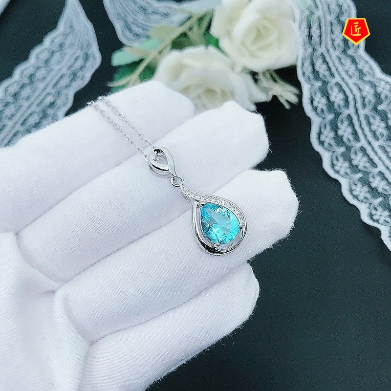 [Ready Stock]Mermaid Tears Pendant S925 Silver Topaz Blue Necklace Women's Simple Elegant