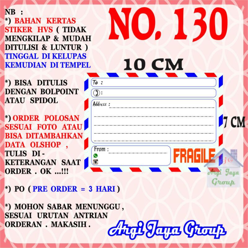 

Stiker HVS - Stiker Pengiriman - Sticker Alamat Olshop Murah Nomer 130-10x7cm