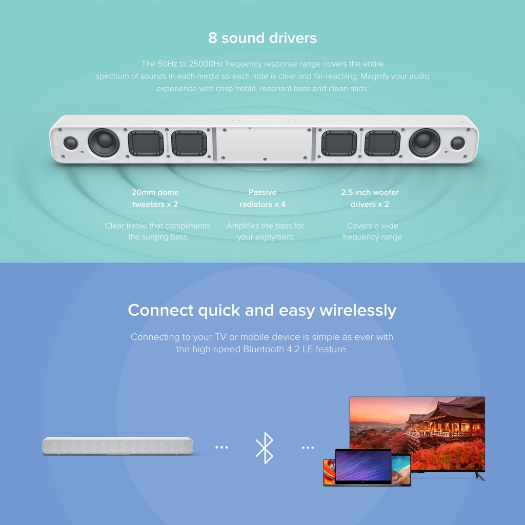 Mi Soundbar TV Wired / Mi TV Soundbar - Wireless Bluetooth Home Stereo Audio Sound With 8 Speaker