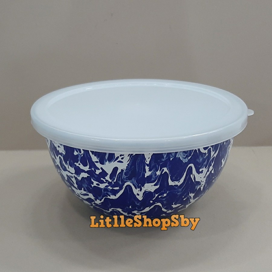 Deep Bowl Meyer Mangkok Enamel 18cm Biru Blirik Tutup Plastik