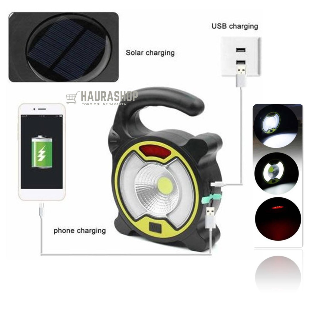 TJ-329 Lampu Senter Lentera COB Darurat Emergency Recharger USB/ Solar Panel Camping Hiking