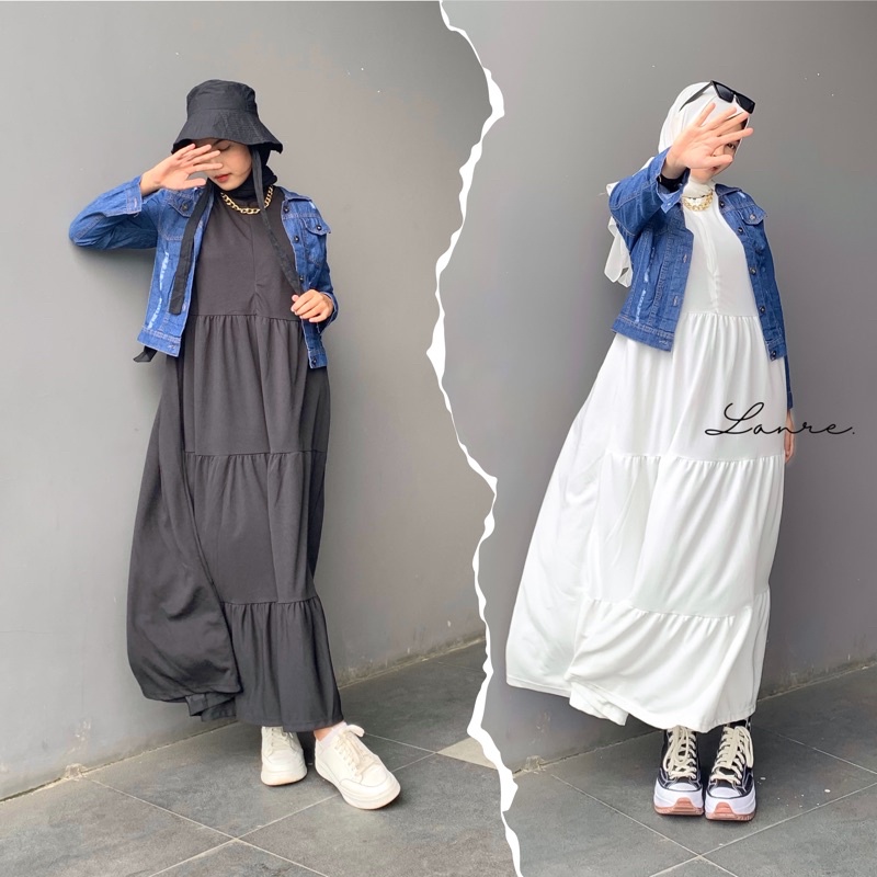 ORI LANRE - Basic Inner Rempel MANSET BUSUI GAMIS Iner Gamis Wanita Dress Flare Tanpa Lengan